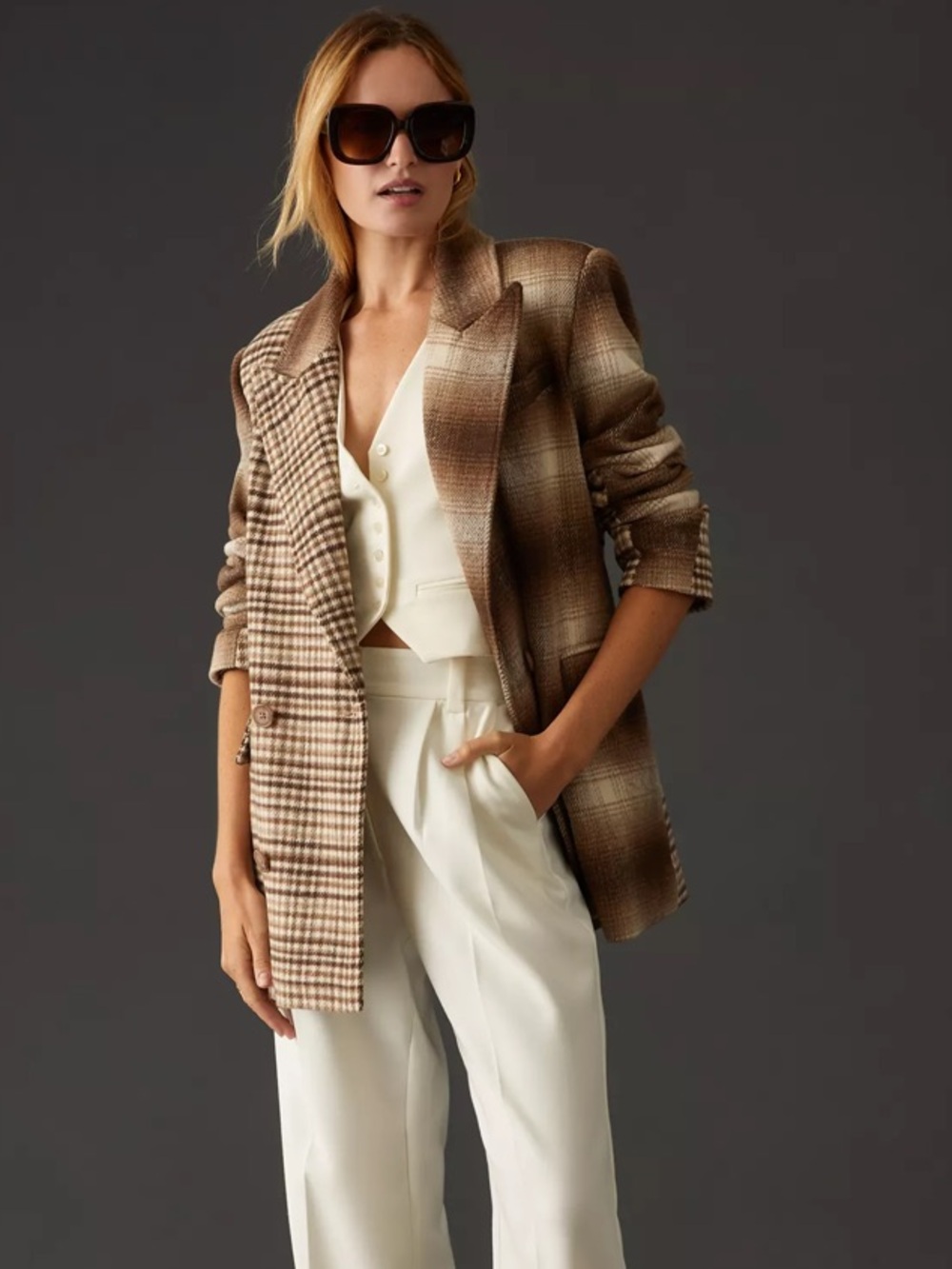 Anthropologie Avec Les Filles Plaid Colorblock Jacket Brown Size S